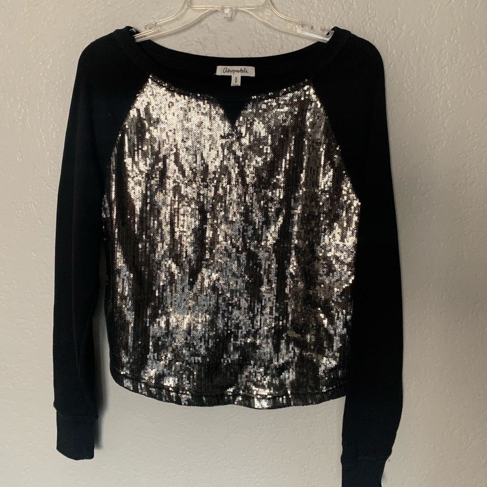 Aeropostale, petite small, black/silver/sequin